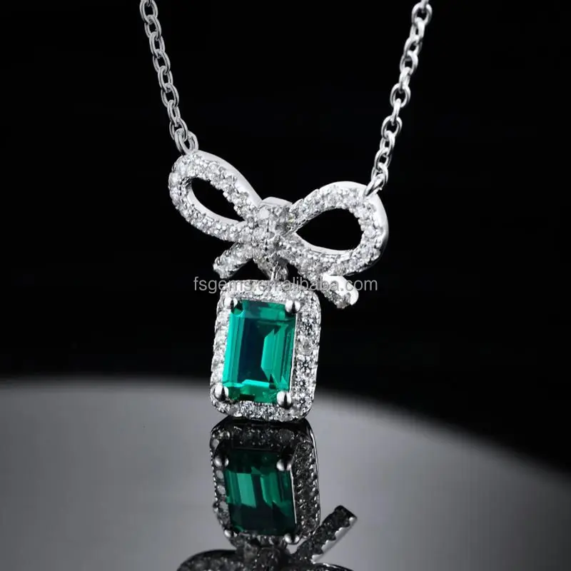 2021 Luxury Jewelry S925 Silver Emerald Pendant Lab Grown Emerald Stone  for WOMEN'S Pave Setting Gift Party