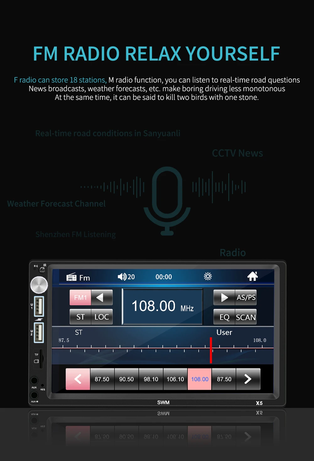 Bestree auto electronics hot sale 7 inch double din car stereo with BT AUX head unit car 2 din car radio