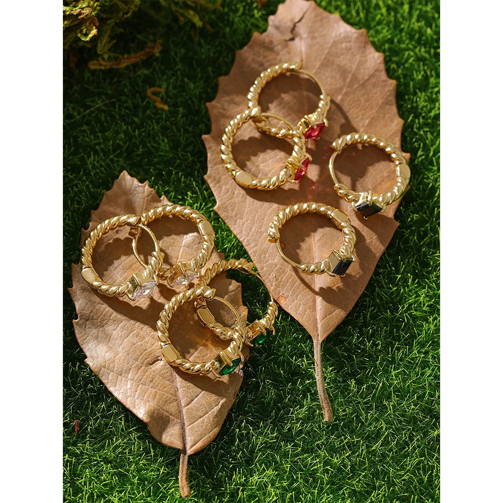 JINYOU 2107 Tarnish Free 4 Colors Fashion Trend Charm Round Geometric Jewelry 2025 Stainless Steel Green Zircon Hoop Earrings