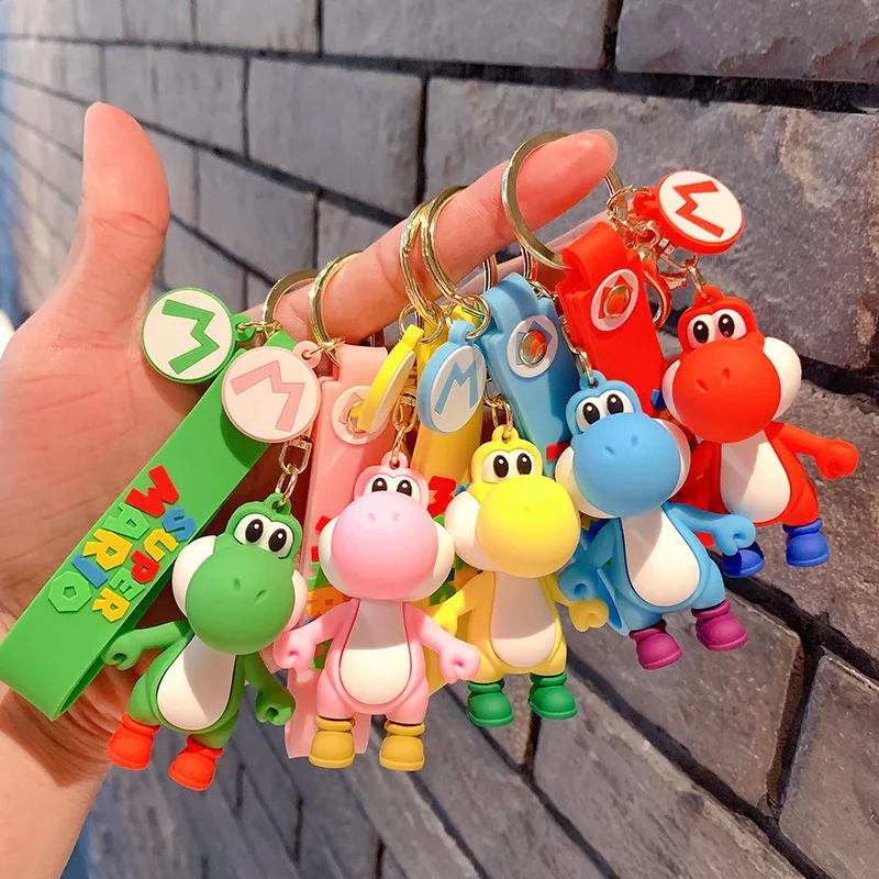 Lovely Cartoon Mario Bro Yoshi Keychain 3d Doll Backpack Decoration Car