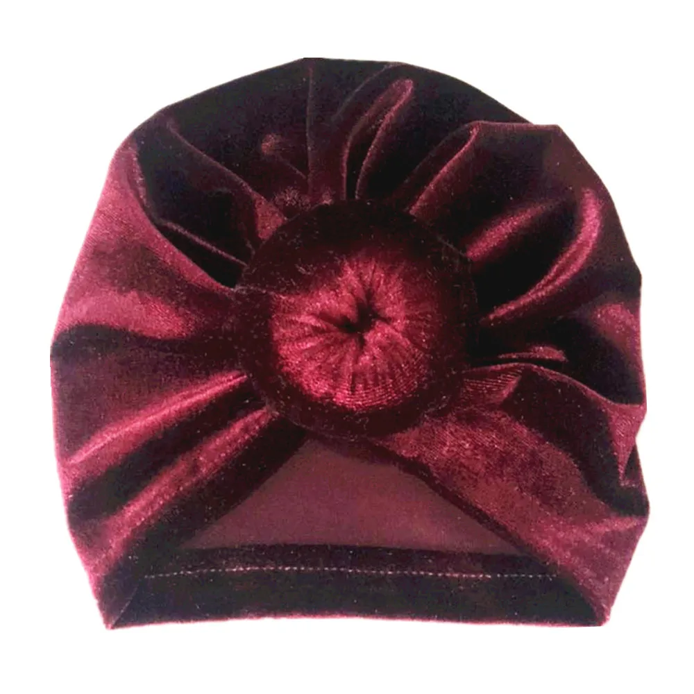Hat Soft Baby Velvet Turban Knot Headwraps Children Headbands Warm Beanie Cap 