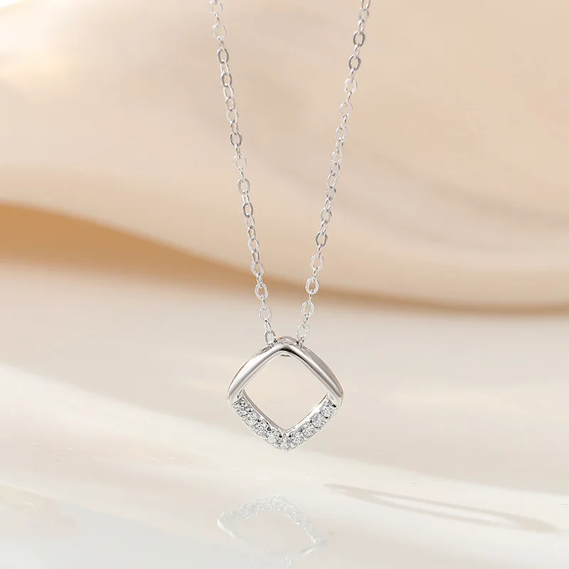 999 Sterling Silver Several Heft Square Ring Necklace Women Simple Small  Luxury Hollow Collar Bone Chain Item Jewelry