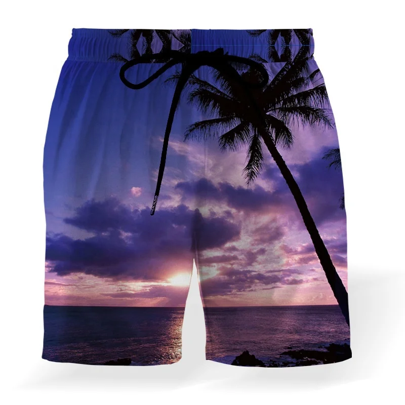stripe swim trunk  2023 Summer New Coconut Printing Drawstring Elastic Waist Beach Shorts Loose Casual 3D Beach Shorts838_voghion.com
