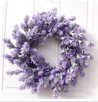 Wholesale white lavender spring flower wreath purple 15 inch plastic hanging wreath for home front door
