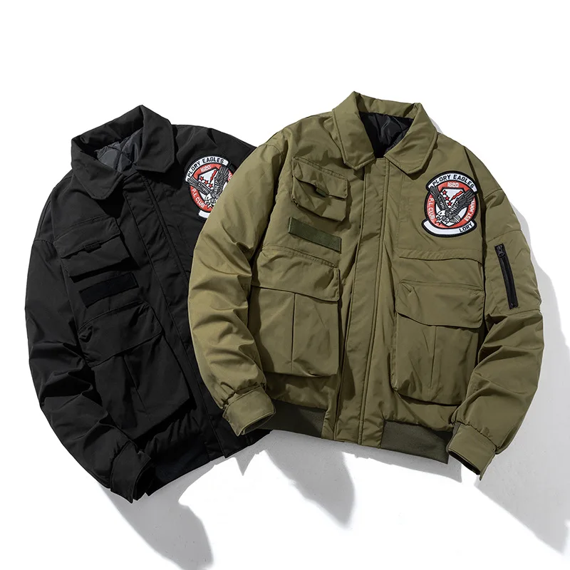 American Style Work Men's Baseball Trend Casual Retro Flight Winter Cotton Bomber Jacket_voghion.com