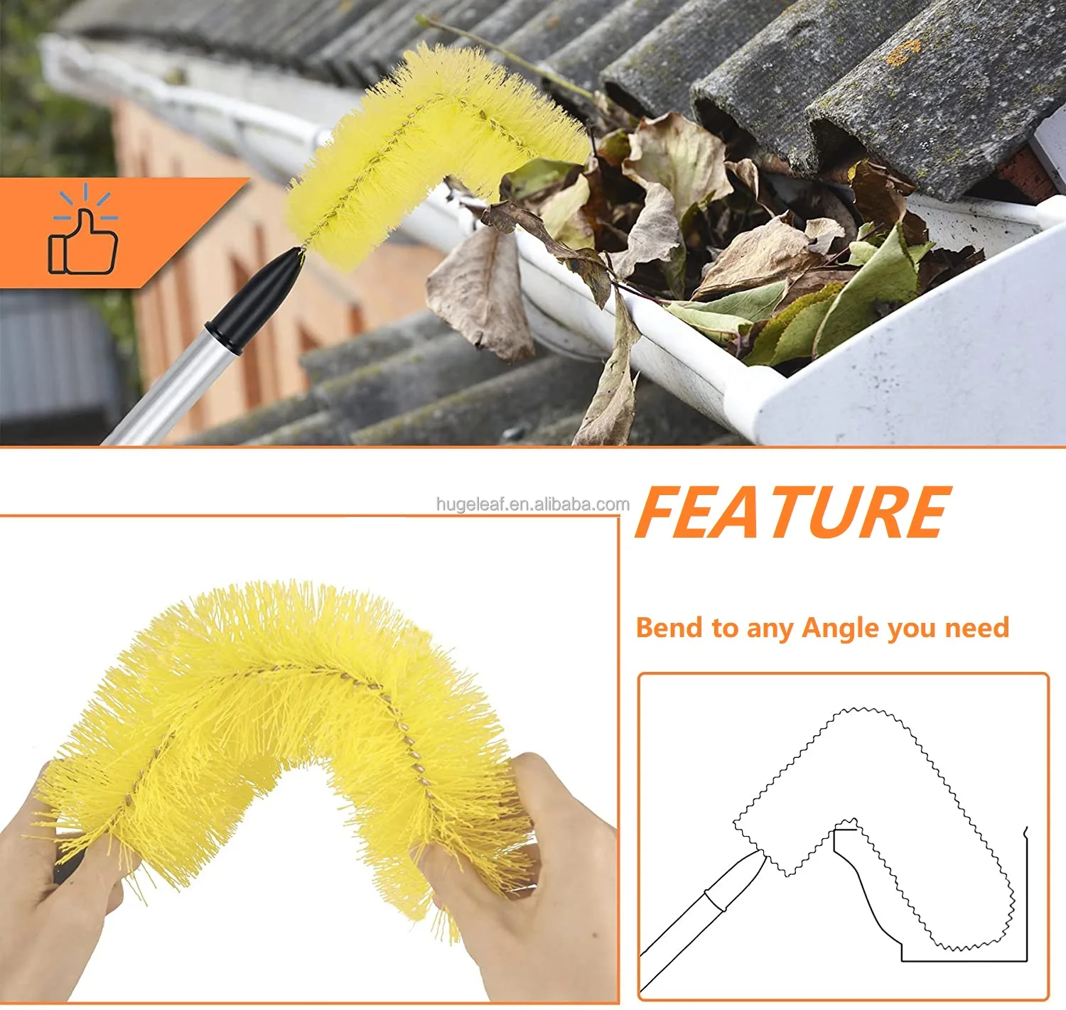 Extendable Telescopic Handle Gutter Cleaner Cleaning Brush For Gutter Maintenance,Remove Leaves
