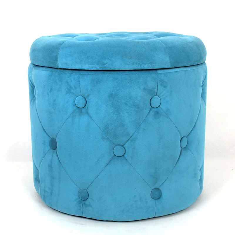 RTS Living Room Furniture Colorful Round Shaped Pouf Velvet Modern Storage Ottoman Footrest Fabric Stool