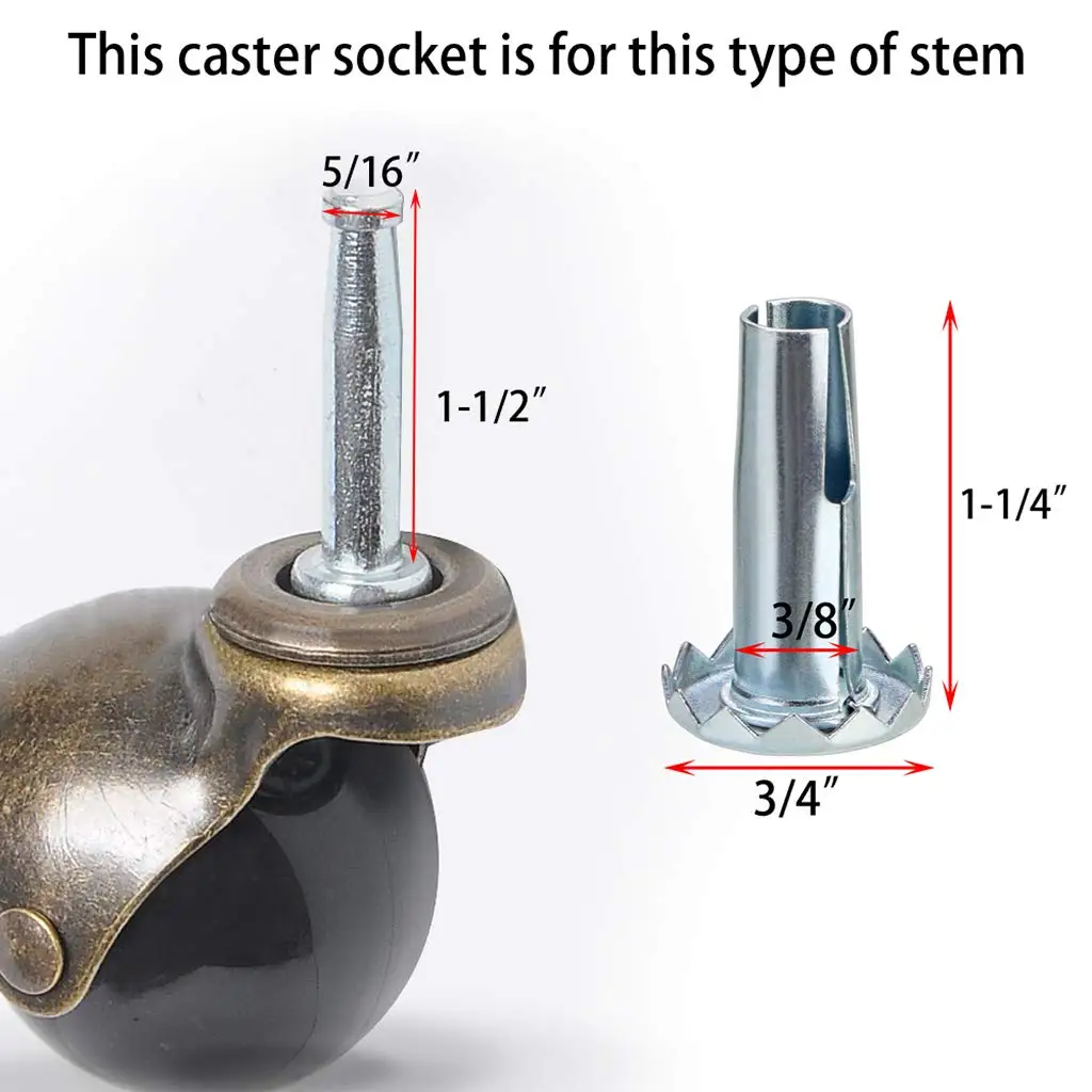 Metal Caster Stem Sleeve Wheel Socket Furniture Insert For Stem Caster