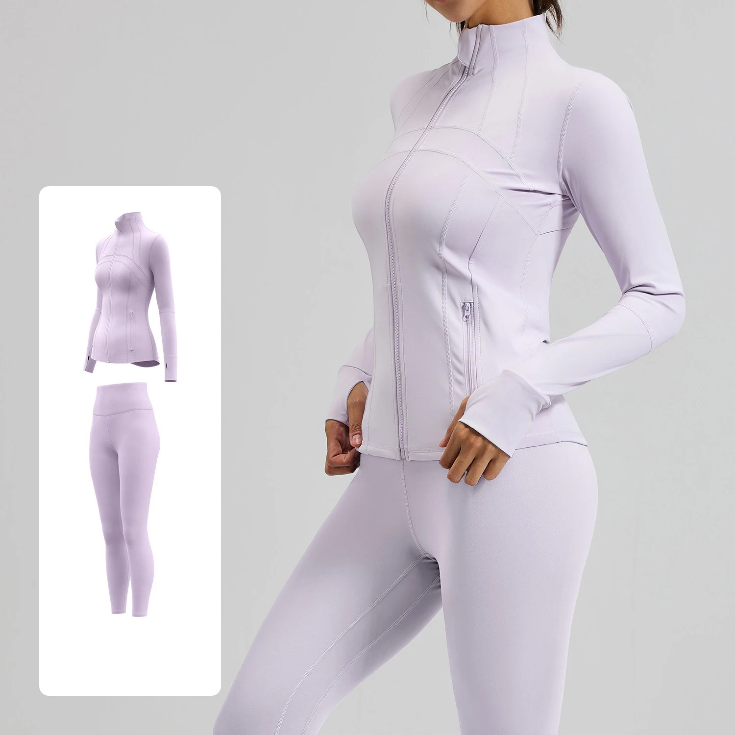 Hot Sale Custom Logo Women Sportswear Suit Long Sleeves Zipper Stand Jackets High Waist Pants Gym Fitness Yoga Set for Spring