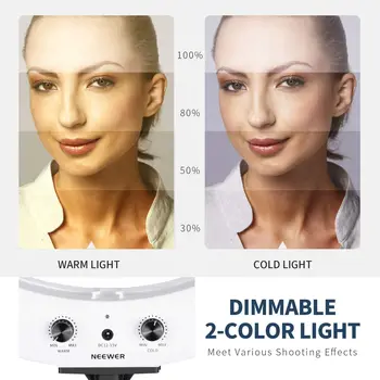 Neewer 20-inch LED Ring Light Kit for Makeup YouTube Video Blogger Salon - Adjustable Color Temperature With Battery or DC detail image