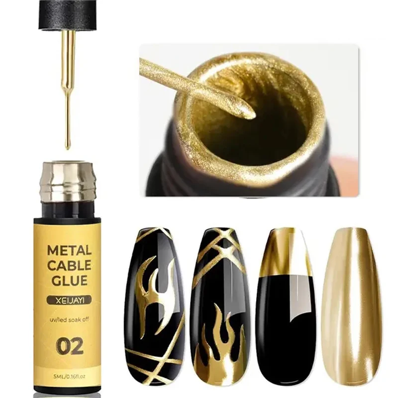 Metallic Gel Nagellack Set Gold & Silber – Mit Dünnem Pinsel Für 3D-Nageldesign, 8 Ml