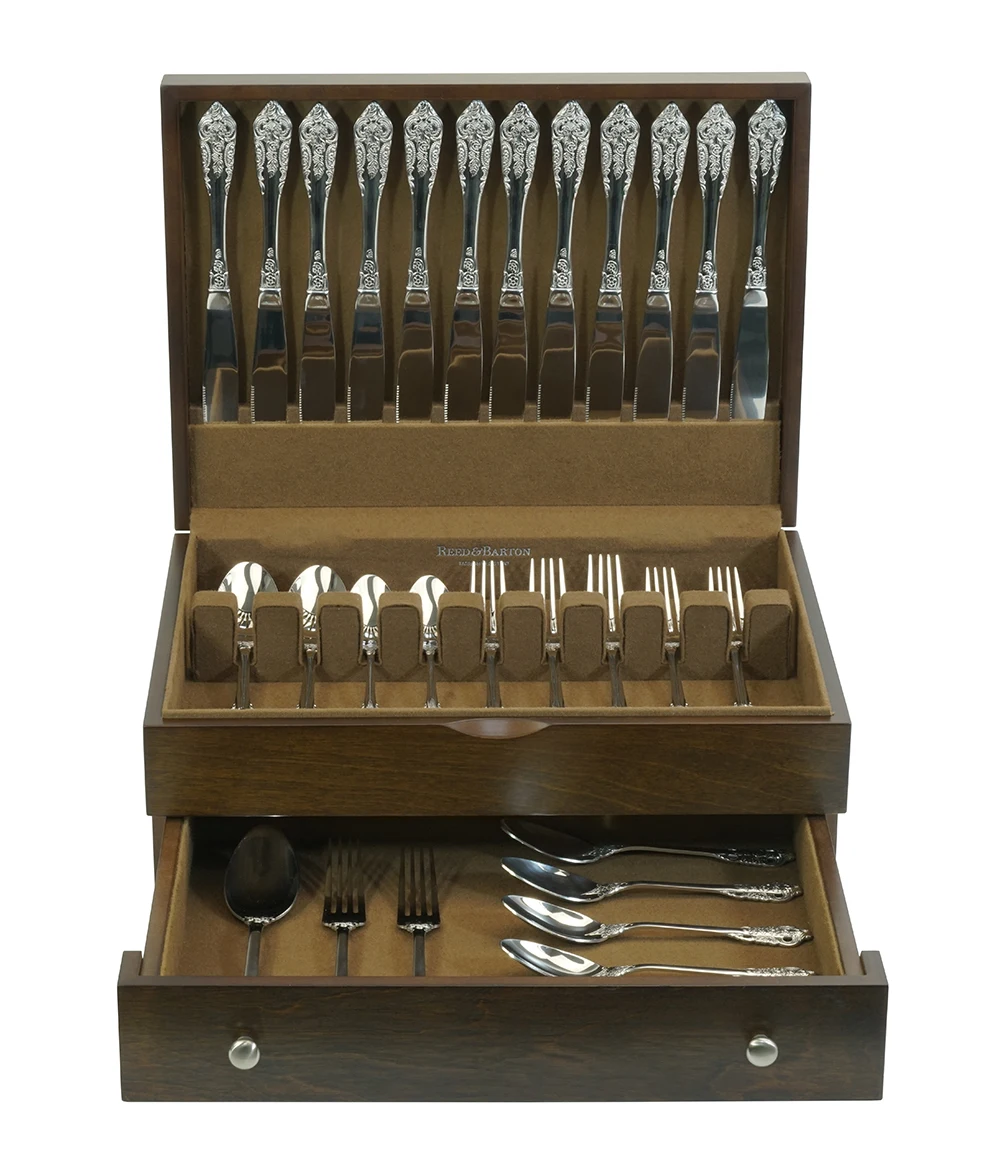 Wooden Flatware Chest with Tarnish Preventative Linings Cutlery Organizer for Knives Spoons Forks