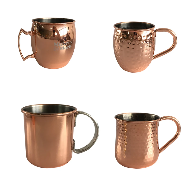 4 Moscow Mule Mugs 18 oz Hammered Stainless Steel Lining Copper Plating w/  Stand