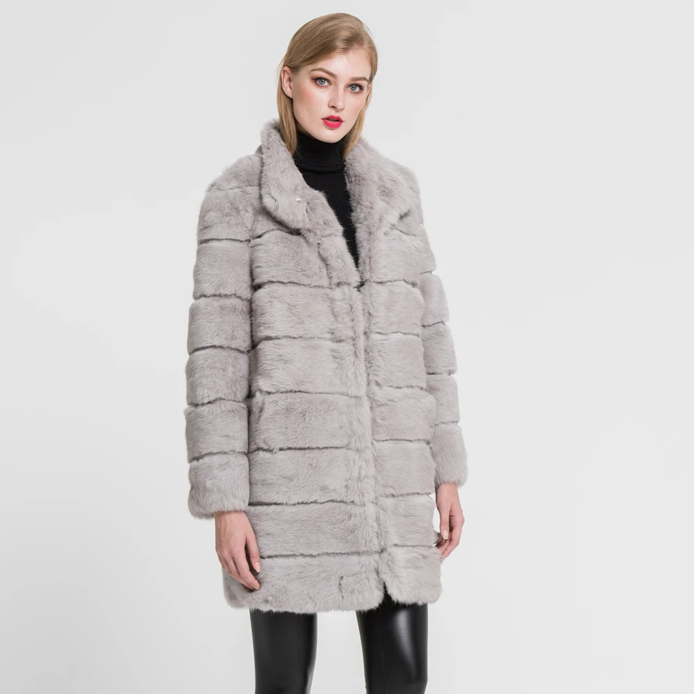 2022 Spring New Arrival Real Rabbit Fur Jacket Warm Soft Long Fur Coat for Women