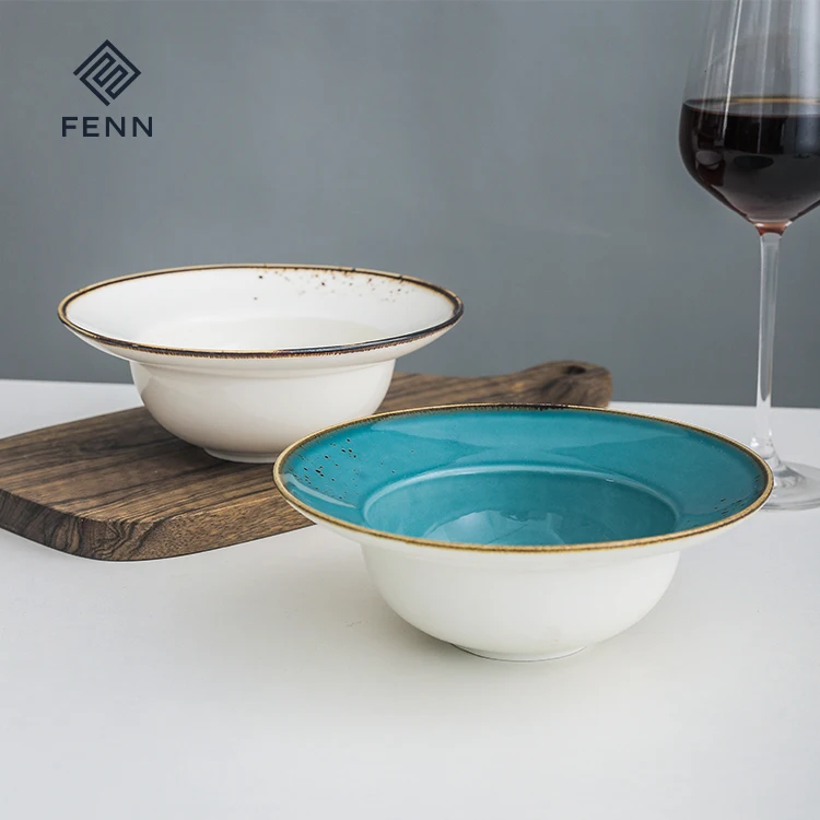 FENN wholesale healthy glazed porcelain bowls hat shape hotel restaurant used deep plate and spoon for home and kitchen