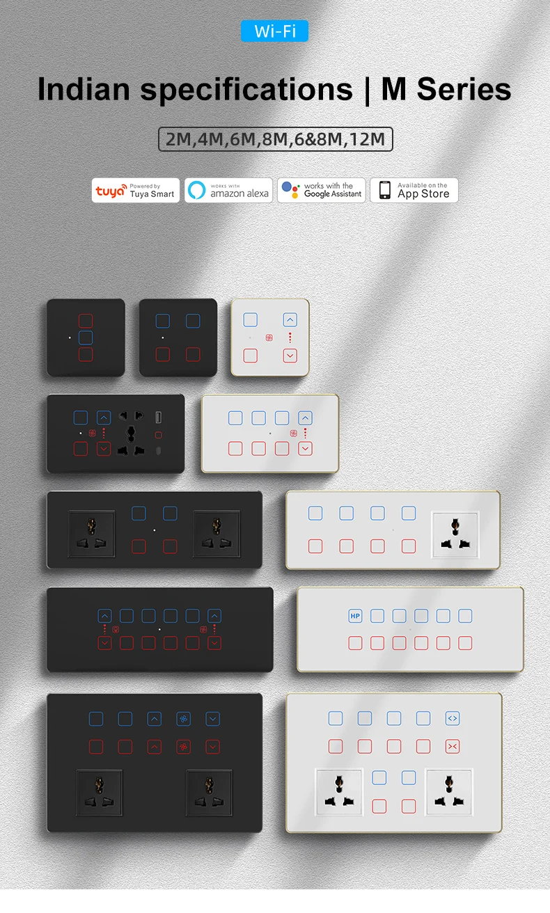 Universal Socket and Switch 4 5 6 8gang Touch Wall Light Switch WiFi Dimmer Switch Tuya Smart Fan Controller