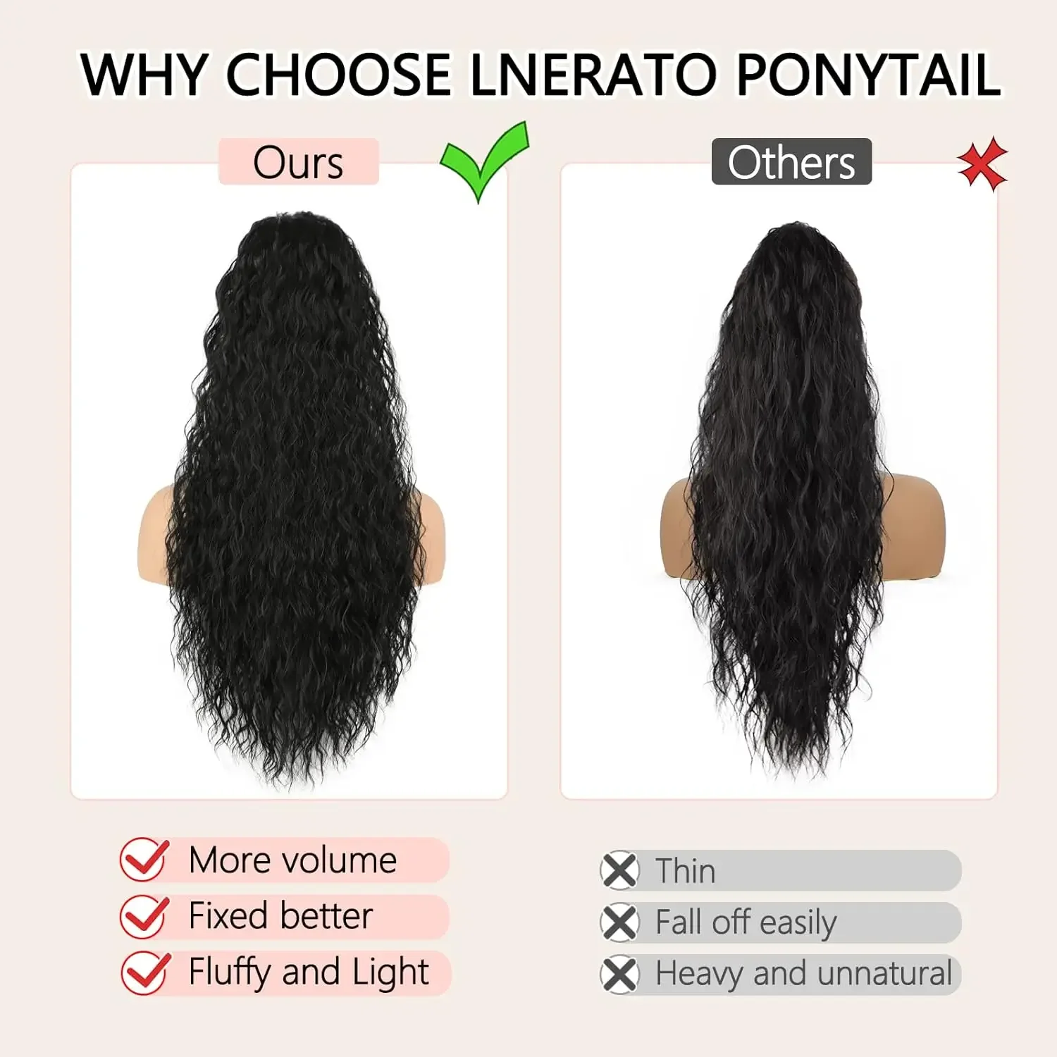 Brazilian Kinky Straight Drawstring Ponytail Natural Black 100% Human Hair Clip in Extensions for Women_voghion.com