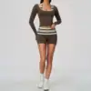 Brown Stripe Shorts Set