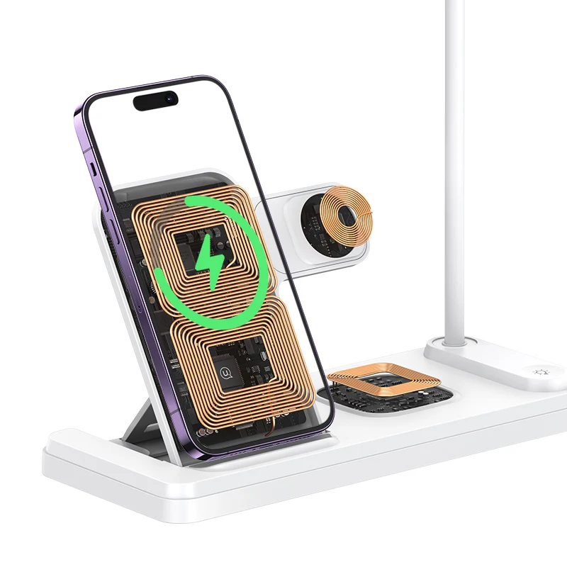 USAMS CD195 Multi Function 15W 4in1 Fast Charging LED Lamp Wireless Charger Desktop Stand Holder