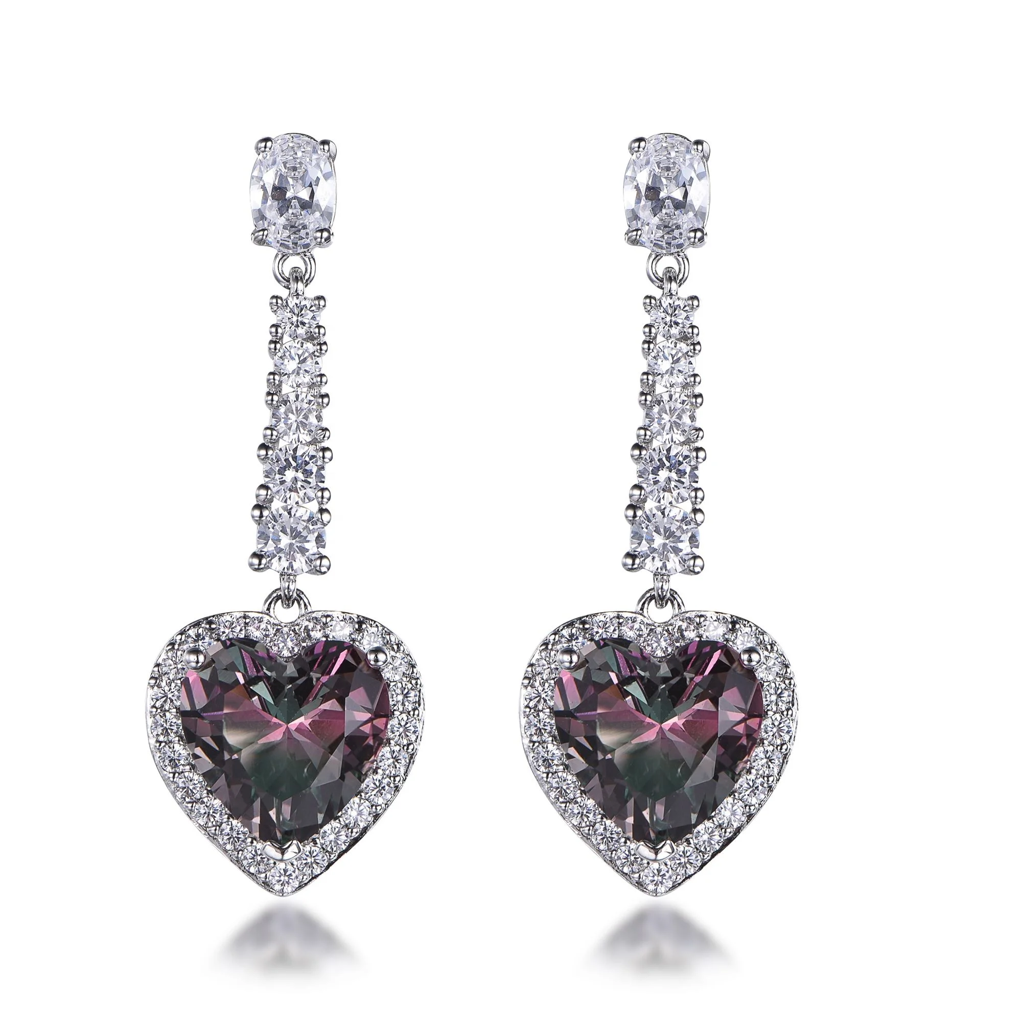 925 silver trendy women jewelry heart shaped cubic zircon earrings Drop earrings for lady dangle earrings