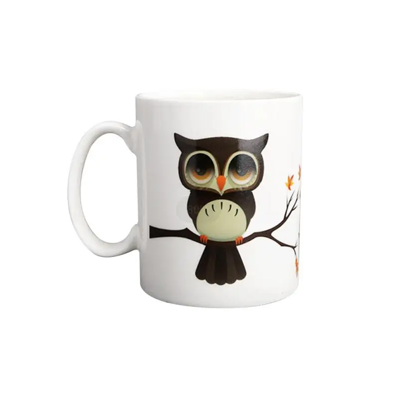 Custom Print Sublimation Blank Magic Heat Changing Coffee Mug Owl Pattern Ceramic Heat Sensitive Color Changing Cup