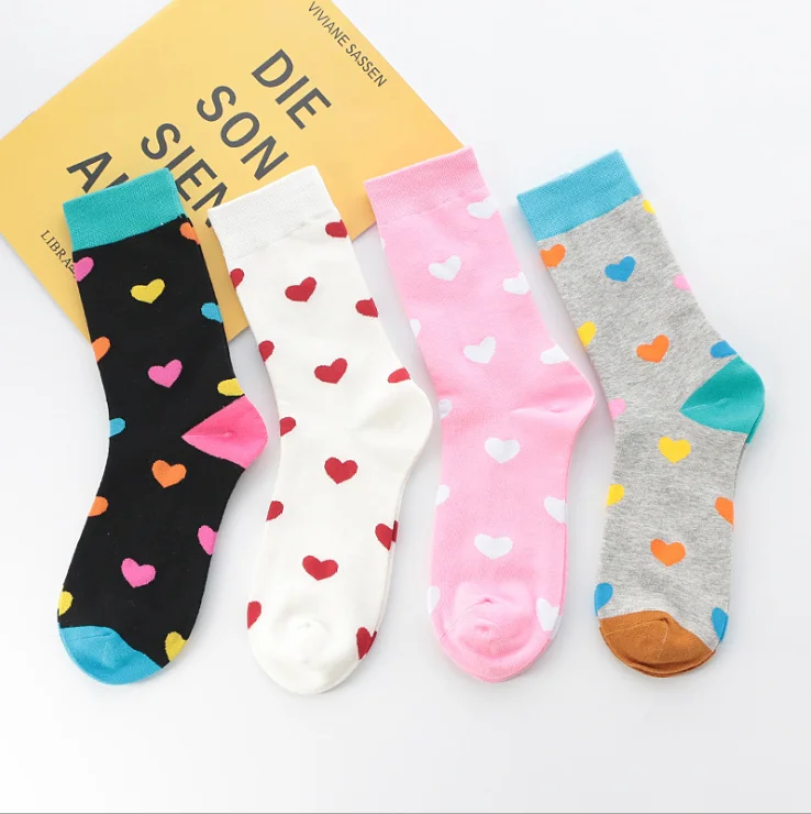HF women color heart shape long tube versatile college style stockings socks