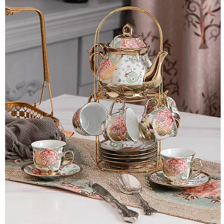 Luxury 13pcs Ceramic Coffee Cups Teapot And Porcelain Tea Coffee Cup