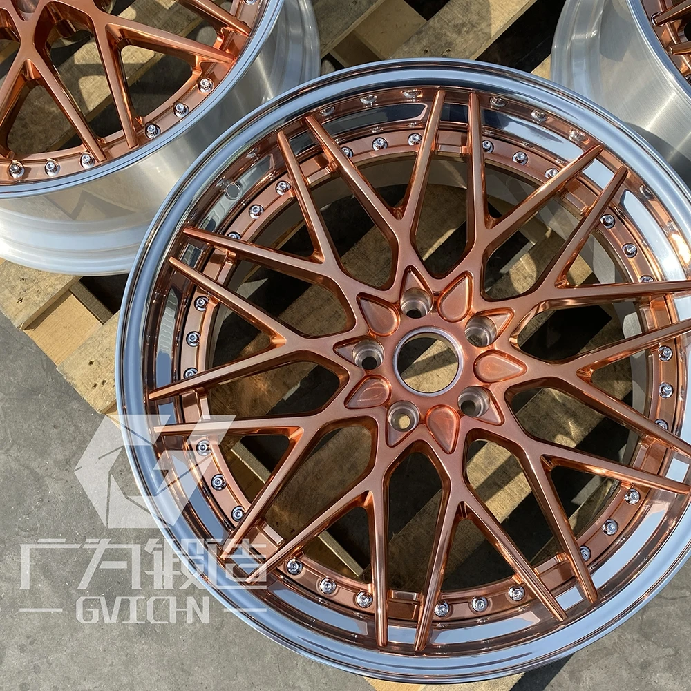 GVICHN 2 piece bright finish rim aluminum alloy forged wheels for sports car 16 17 18 19 20 21 22 23 24 inch 5x112 5x114.3 5x120