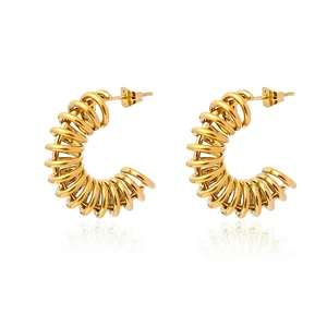 Wholesale Bulk 18K Gold Plated Stainless Steel Ear Cuff Cute Chunky Anti-Tarnish Stud Hoop Earrings Trendy Fine Jewelry