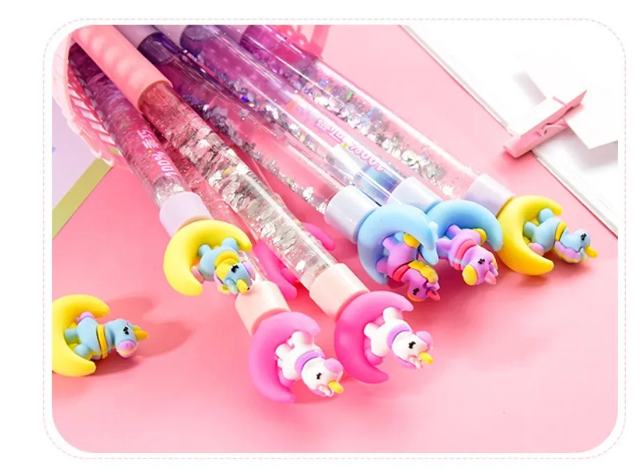 Pink Korean Creative Oil Colorful Quicksand Pen For Girls Students Moon ...