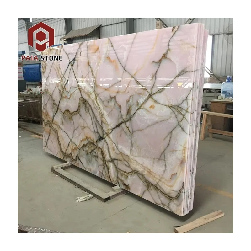 Modern Pink Onyx Marble Stone Factory Direct Sale Polished Indoor Outdoor Use Table Top & Bathroom Tile for Hotels