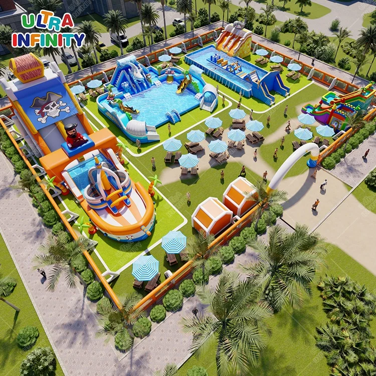 Outdoor Customized Large Pool Inflatable Water Amusement Park Commercial Mobile Land Park Inflatable for Kids and Adults