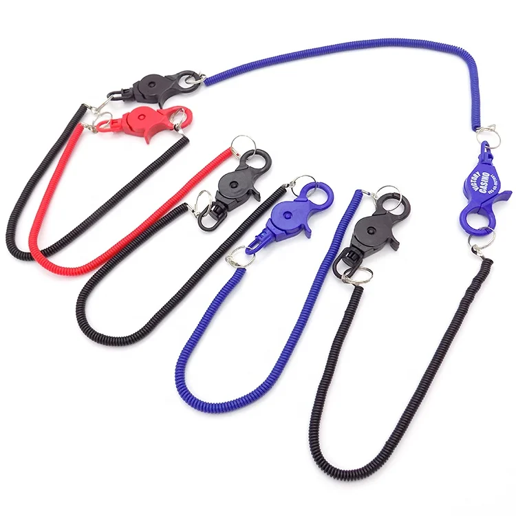 Oem Durable Elastic Bungee Cord Lanyards Coil With Lobster Claw