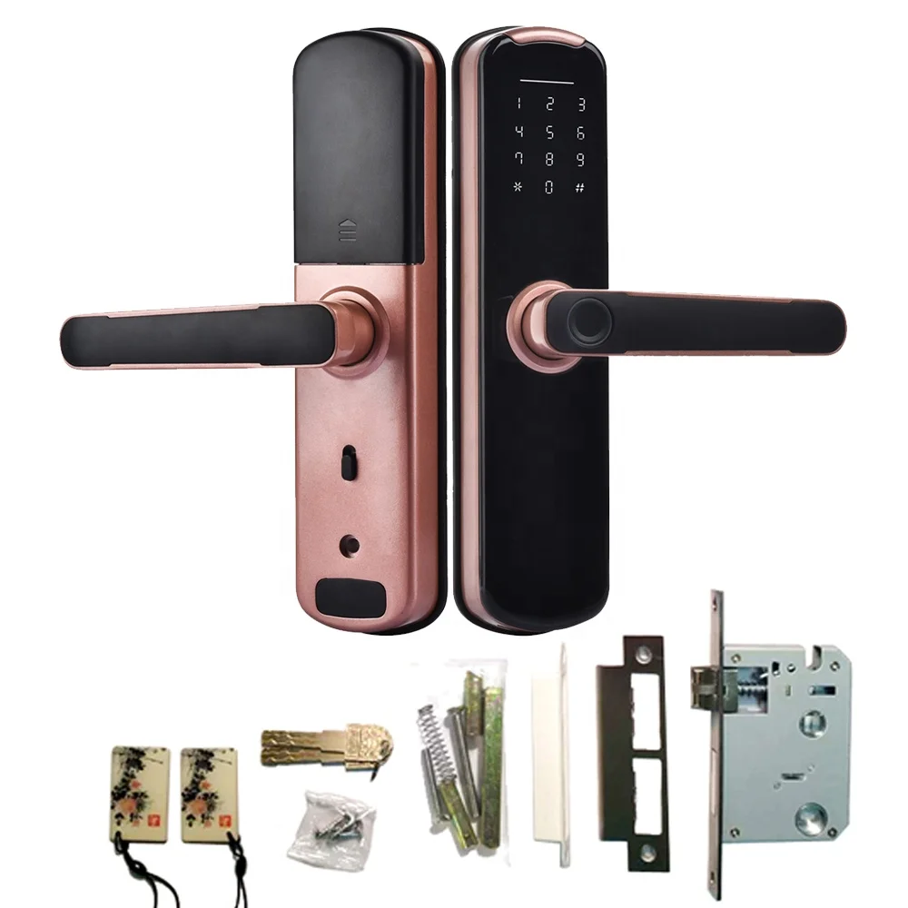 Tuya Wooden Door Smart Lock Fingerprint Security Home Electric Deadbolt Digital Card Ttlock App Biometric Fingerprint Door Lock