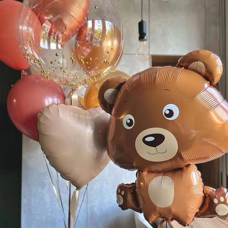 10Pcs Bear Theme Foil Balloons - Teddy Bear Decor For Birthday & Baby Showers