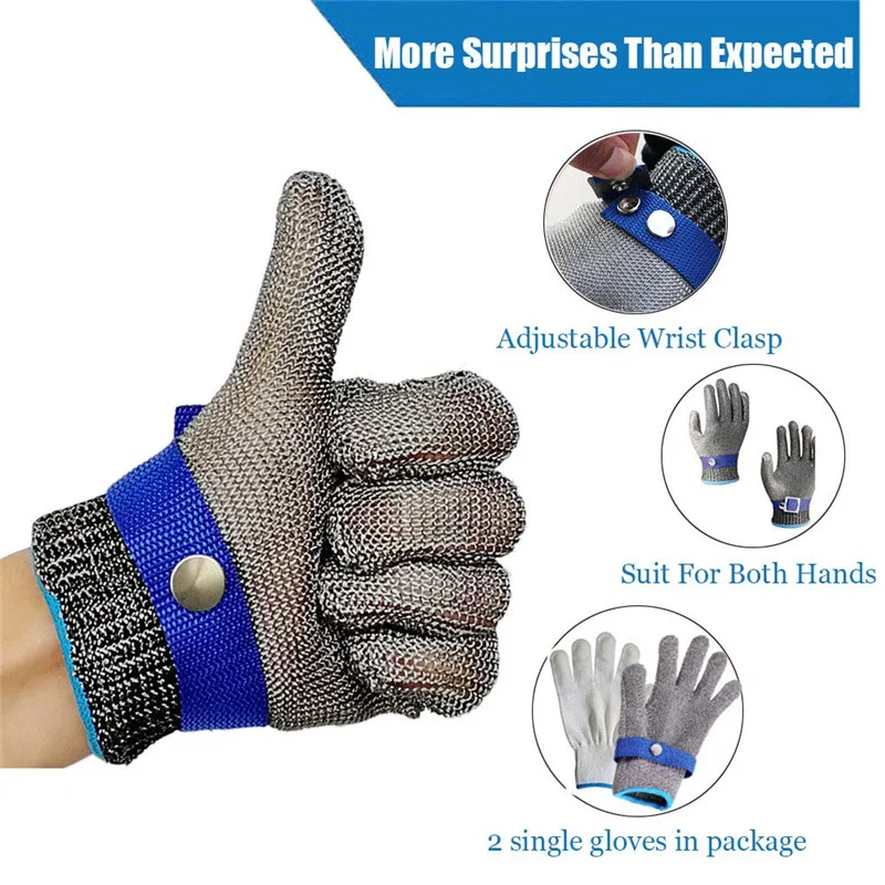 1 Pair Stainless Steel Wire Cut Resistant Anti-Cutting Safety Protective  Gloves