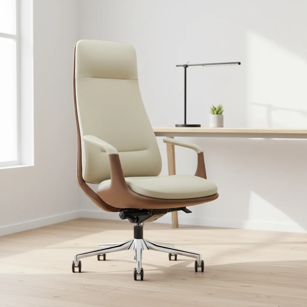 Wood Effect Leather Executive Office Chair Modern Design Ergonomic Swivel Chair with Adjustable Height BIFMA Certified 4