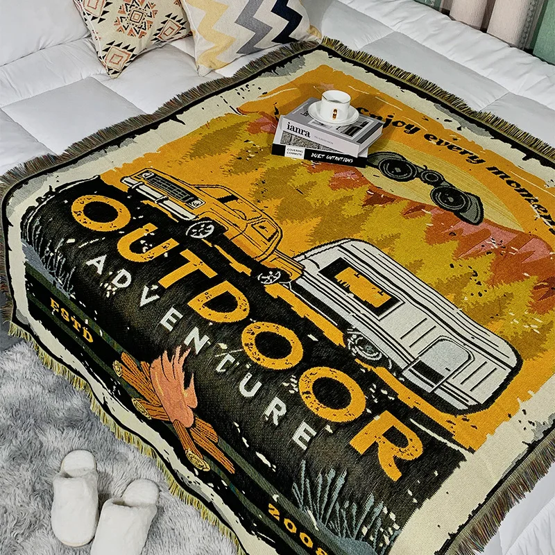 Print Knitted Tassel Blanket Sofa Throw Blankets Sofa Cover Bed - Main Image