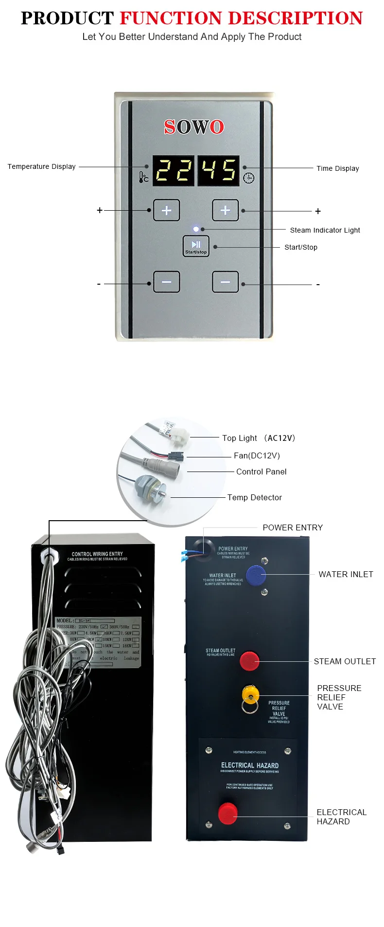 Sauna Room Intelligent Digital Temperature Touch Screen Controller
