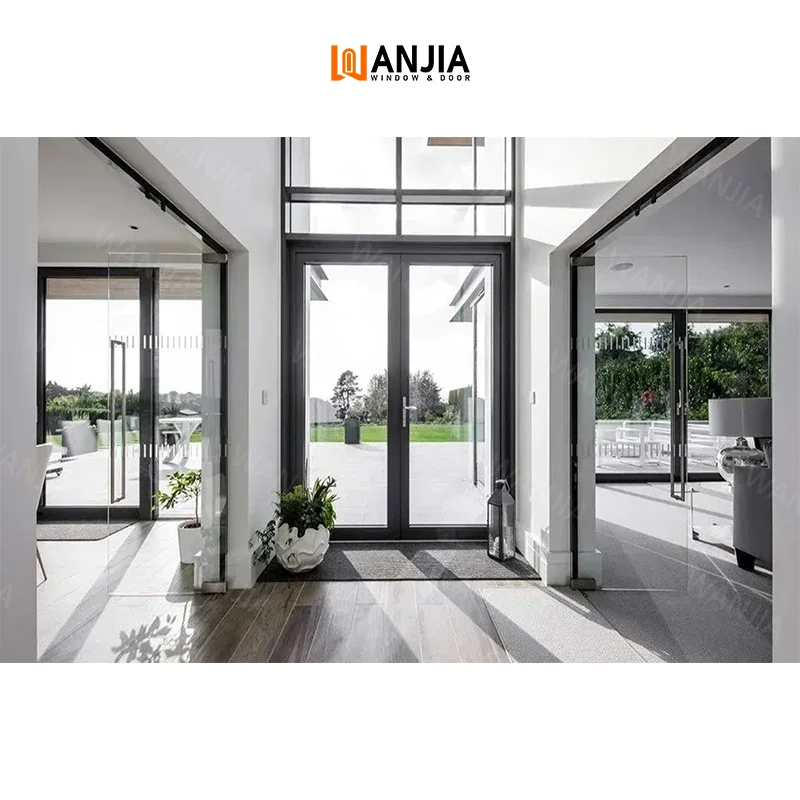 WANJIA Customized Modern Patio Front Entry Door Exterior Glass Aluminum French Door Aluminum Casement Door