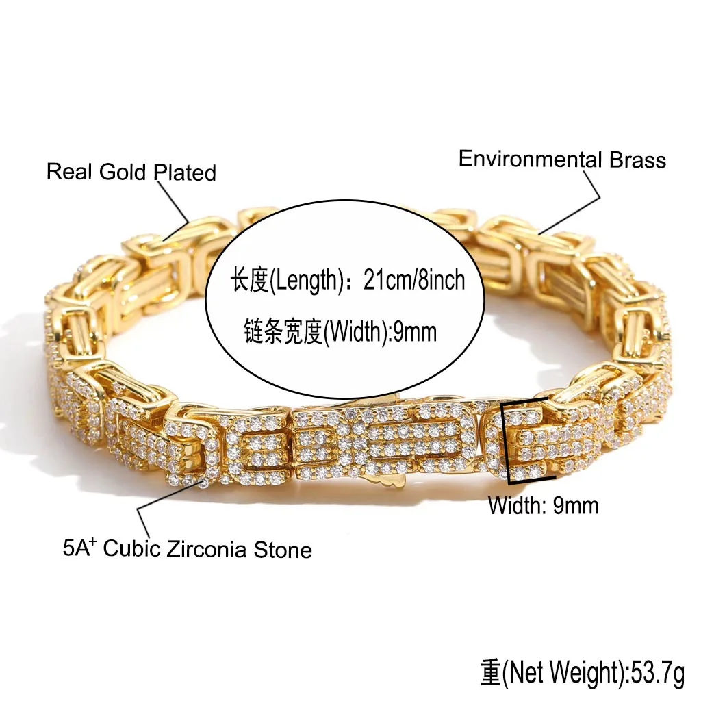 Hip Hop 9mm Byzantine Button Chain Brass Chain Cuba Chain Ice Zircon ...