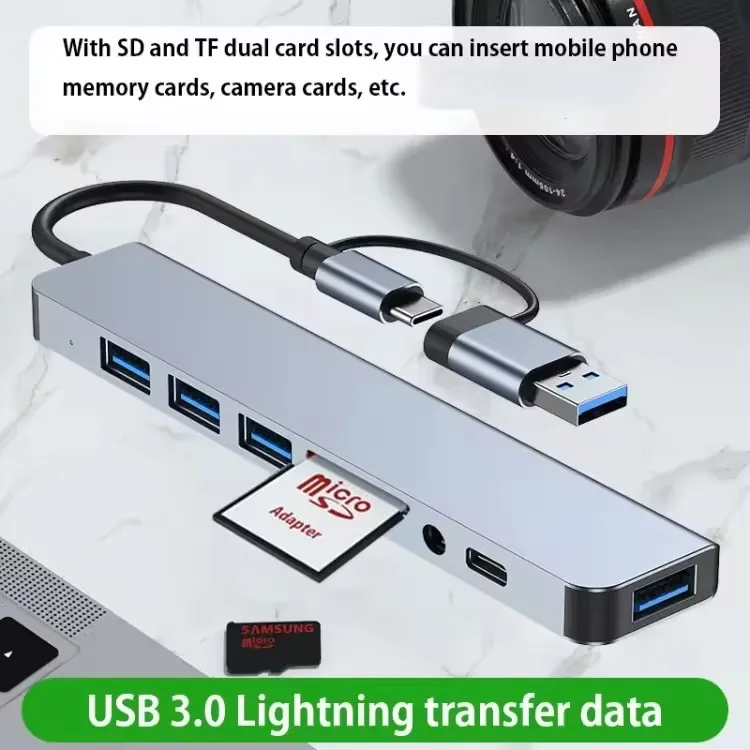 Dongle Docking Station USB 3.0/2.0 Ports Type-C Hub Adapter 3.5-mm Jack for USB C PC/Samsung S8-10/Huawei Mate10/P20/P30