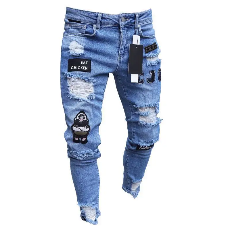 Pantalones Vaqueros Con Agujeros Para Hombre,Insignias Europeas Americanas,A  La Moda,Hasta La Rodilla,Con Cremallera Para Los Pies,Envío Directo - Buy  Vaqueros Pantalones,Nuevo Vaqueros Skinny Estampado,Vaqueros Para Hombres  2021 Clásico De Nueva 