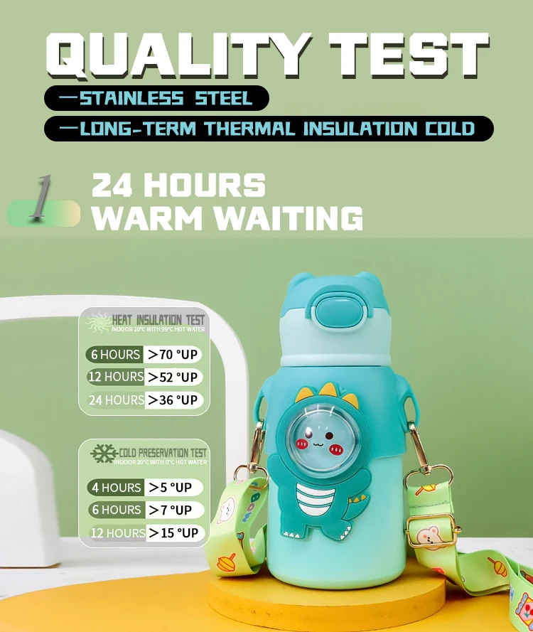Большая емкость, милая детская бутылка для воды, термос с соломинкой, детская чашка из нержавеющей стали