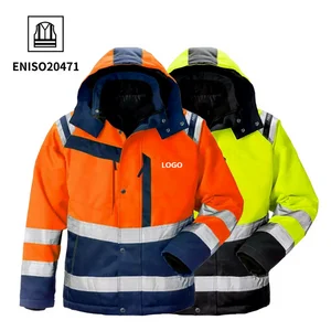Hi Vis Engineering Industrial Construction Safety Reflective Coat Winter Cotton Padded Zipper Custom Workwear Work Jacket