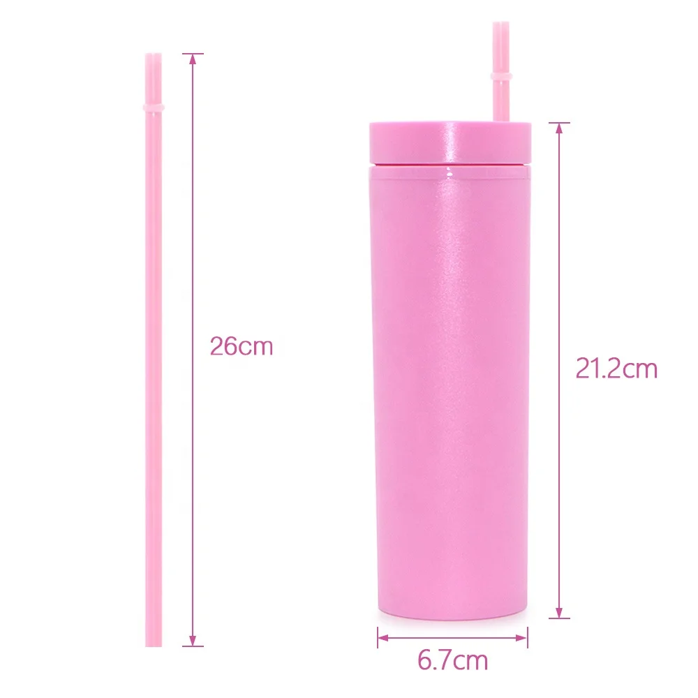 16oz Double Wall Skinny Tumbler Straw Cup Acrylic Personalized Plastic ...