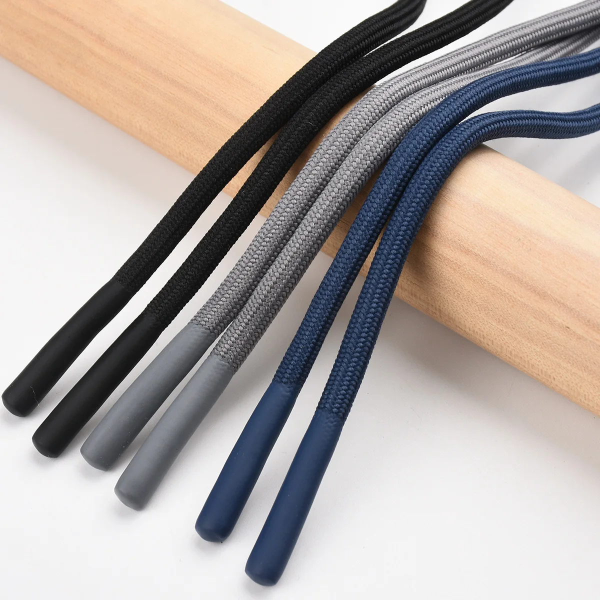 Custom Color Polyester Round Filament Drawstring Rope Coated with Plastic Bullet Tips for Garments Customized Logo