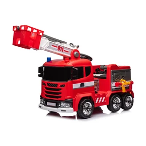 2.4G RC Battery Operated Electric Tractor & Fire Truck Controllable Sprinkler for Boys Aged 2-4 Years Plastic Car Ride for Kids
