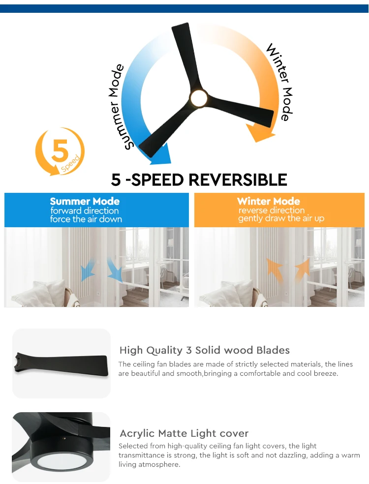 1stshine Led Ceiling Fan Solid Wood Blades Decorative 52 Inch Flush