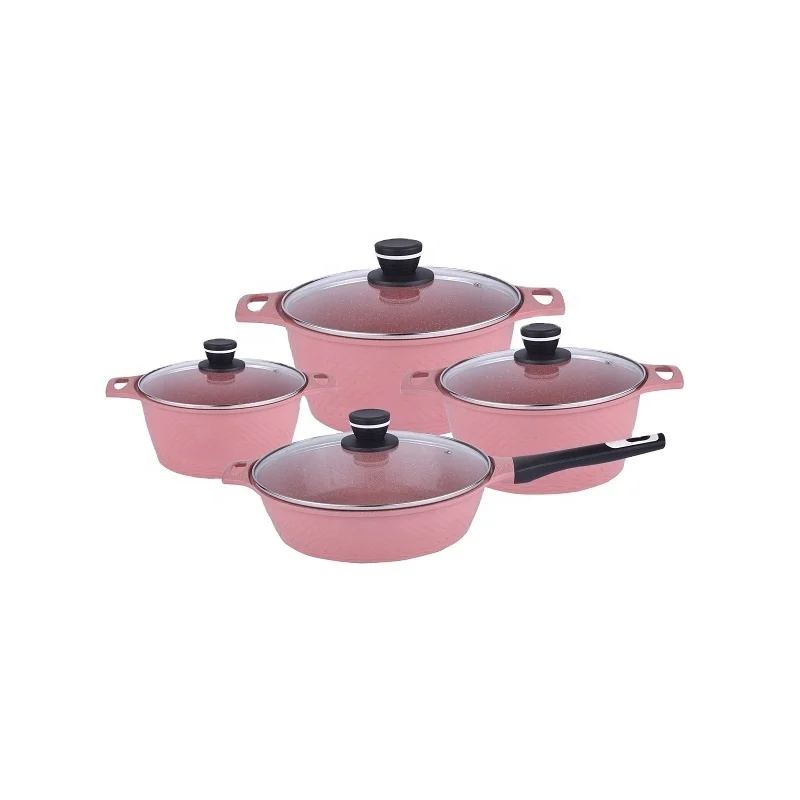 Customized Pink Ceramic Nonstick Coating Pressed Aluminum Cooking Set with  Induction Bottom - China Cookware Set and Cookware price